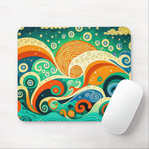 Tapis De Souris Abstrait rétro coloré les années 70 hippie Waves A