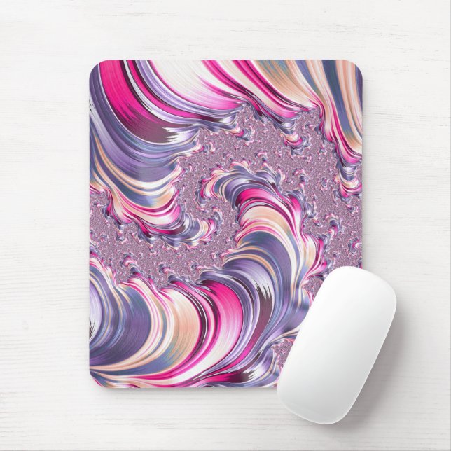 Tapis De Souris Abstrait rose pourpre spirale fractale (Avec souris)