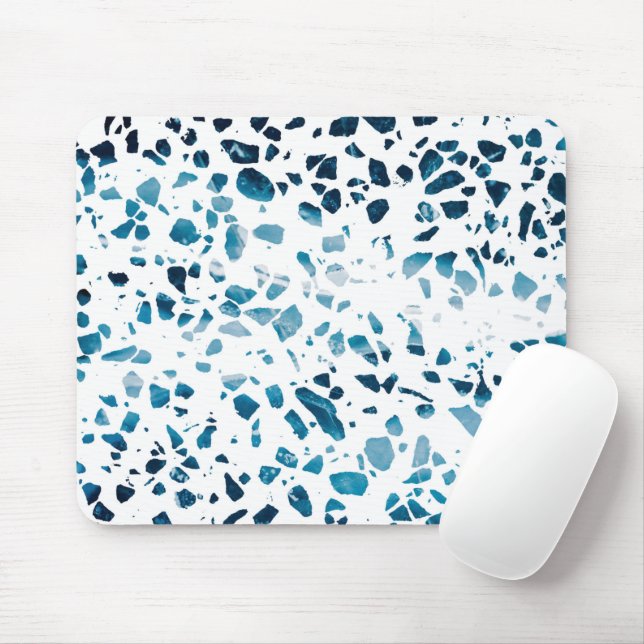 Tapis De Souris Abstrait Terrazzo Mosaic Marine et Motif bleu clai (Avec souris)