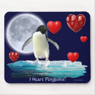 Tapis De Souris Adelie Penguin, Lune et Coeurs Mousepad