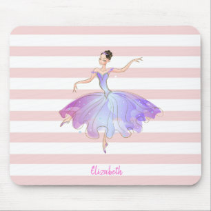 Tapis De Souris Adorable Ballerine Rayures Rose Blanc