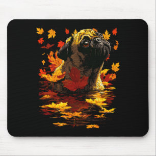 Tapis De Souris Adorable Carlin Avec Feuilles de Forêt Chien d'Aut