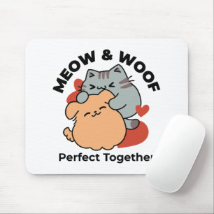 Tapis De Souris Adorable chat et chien Hug - Meow & Woof Design