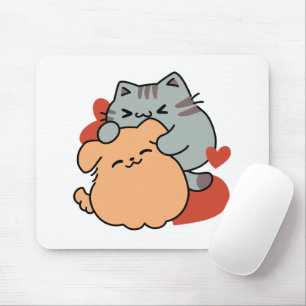 Tapis De Souris Adorable chat et chien Hug - Meow & Woof Design