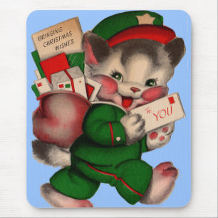 Tapis De Souris adorable chaton de messagerie livrant des paquets 