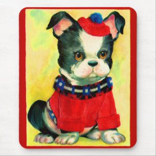 Tapis De Souris adorable chien en casquette et pull