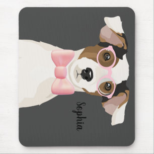Tapis De Souris Adorable chien Terrier avec lunettes et cravate ar