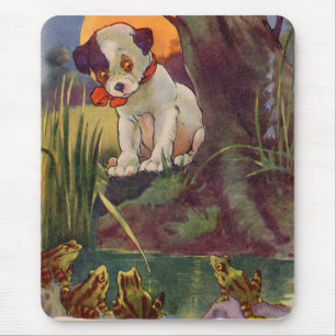 Tapis De Souris adorable chiot et grenouilles taureaux dans les an