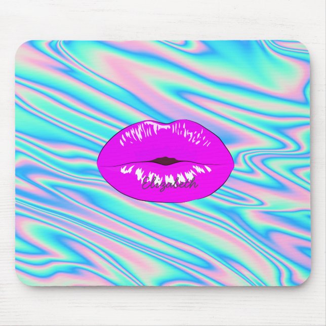 Tapis De Souris Adorable Cool Lèvres tendance, Holographique (Devant)