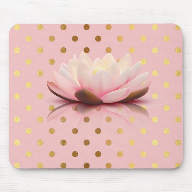 Tapis De Souris Adorable Faux Gold Pois Lotus Flower (Devant)