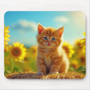 Tapis De Souris Adorable Ginger Kitten dans le champ de tournesols