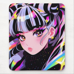 Tapis De Souris Adorable noir coloré Neon Zebra Anime Girl