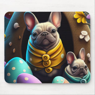 Tapis De Souris Adorable Pug with Easter Eggs A Festive and Cute