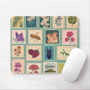 Tapis De Souris Adorable rétro Botanique et insectes Vintage
