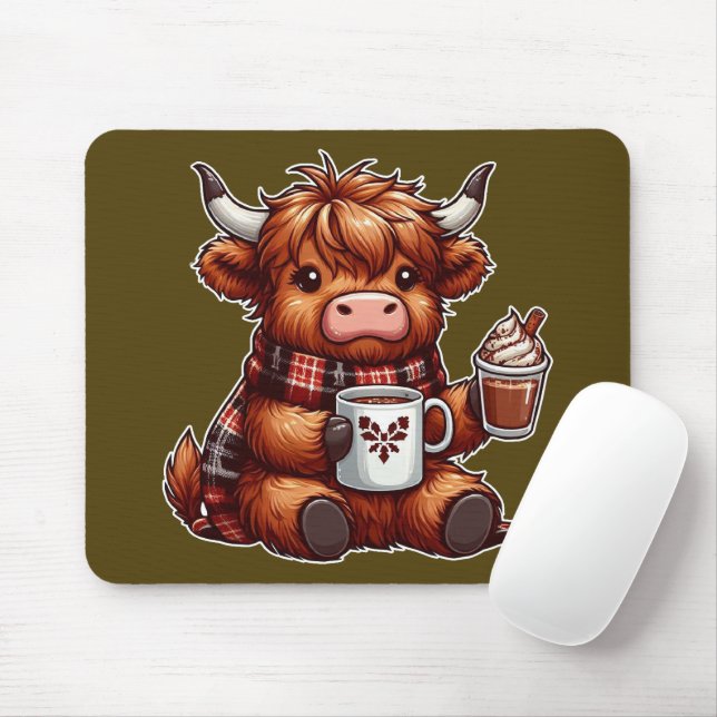 Tapis De Souris Adorable Vache Highland Profitant De Boissons Conf (Avec souris)