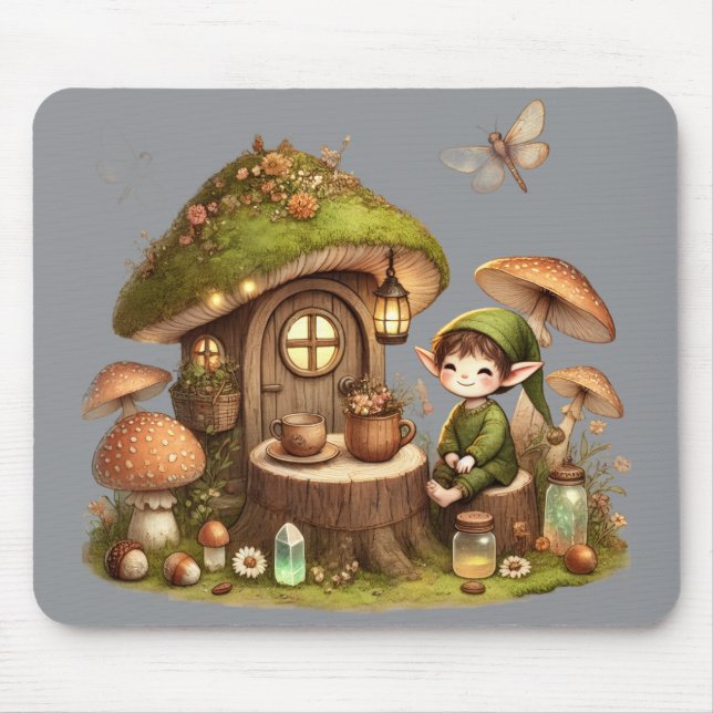Tapis De Souris "Aesthetic Mushroom House & Elf Mouse Pad  (Devant)
