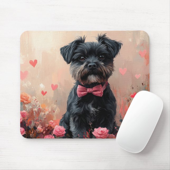 Tapis De Souris Affenpinscher avec Rose - Saint Valentin (Avec souris)
