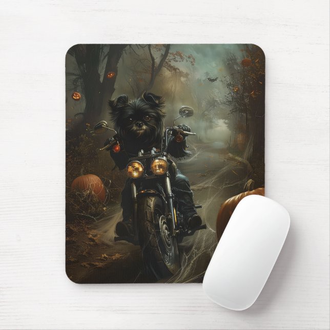 Tapis De Souris Affenpinscher équitation moto Halloween effrayant (Avec souris)