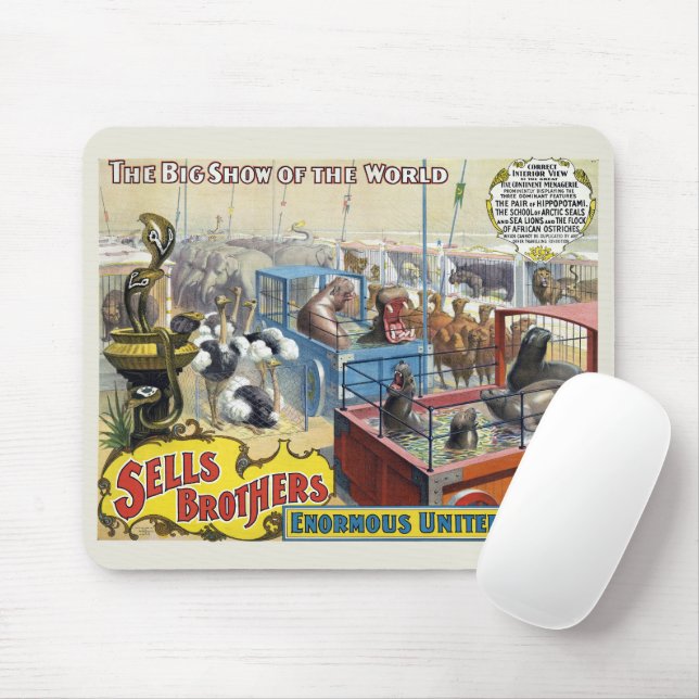 Tapis De Souris Affiche De Cirque Montrant Des Animaux Sauvages Da (Avec souris)