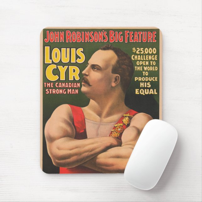 Tapis De Souris Affiche De Cirque Montrant Louis Cyr Aux Armoiries (Avec souris)