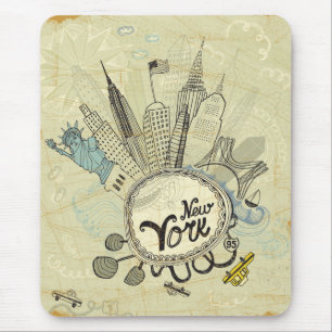 Tapis De Souris Affiche de griffonnage de New York