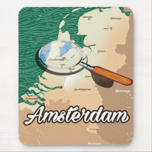 Tapis De Souris Affiche de vacances de carte vintage d'Amsterdam
