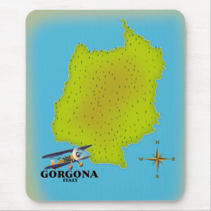 Tapis De Souris Affiche de voyage carte de Gorgona Italie.