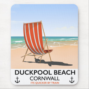 Tapis De Souris Affiche de voyage de Duckpool Beach Cornwall