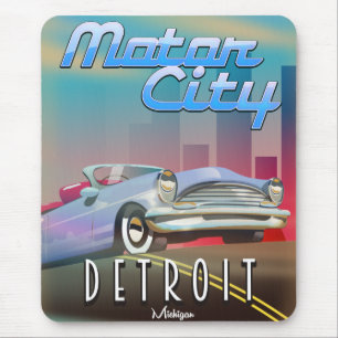 Tapis De Souris Affiche de voyage de Motor City Detroit Michigan.