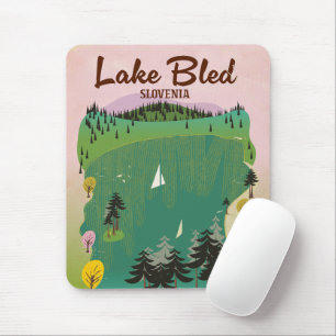 Tapis De Souris Affiche de voyage de style vintage du lac Bled Slo