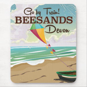 Tapis De Souris Affiche de voyage vintage du Beesands Beach Devon
