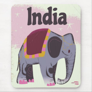 Tapis De Souris Affiche de voyage vintage éléphant indien.