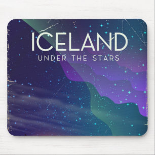 Tapis De Souris Affiche de voyage vintage 'Islande sous les étoile