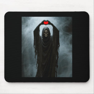 Tapis De Souris Affiche d'horreur visage effrayant main cœur rouge