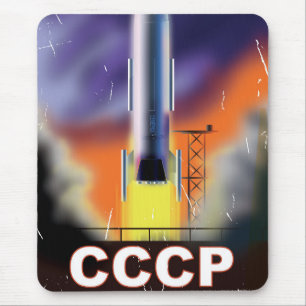 Tapis De Souris Affiche Rétro Fusée Spatiale de l'Union Soviétique