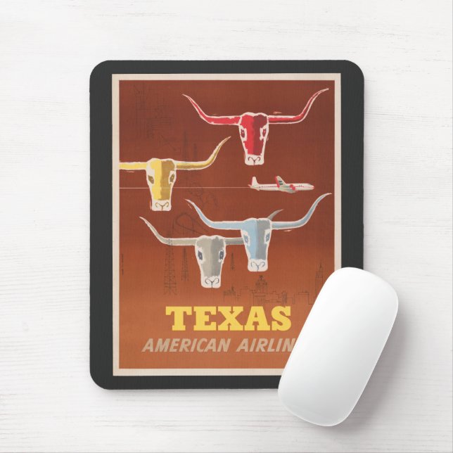 Tapis De Souris Affiche Voyage Pour American Airlines Vers Texas (Avec souris)