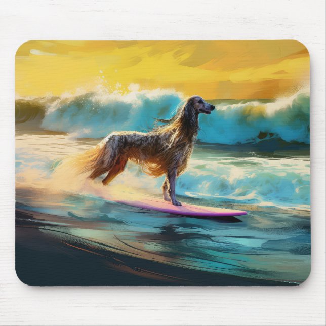 Tapis De Souris Afghan Hound Beach Surf Peinture (Devant)