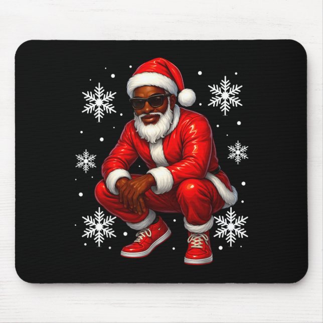 Tapis De Souris African American Cool Santa Claus Christmas Pajama (Devant)