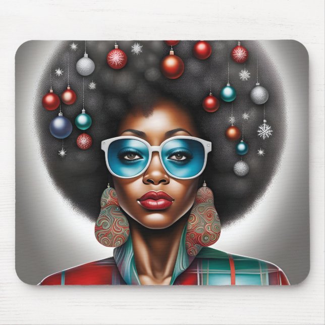 Tapis De Souris Afro femme élégante et bizarre ambiance de vacance (Devant)