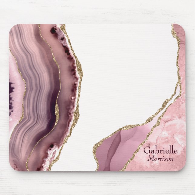 Tapis De Souris Agate De Broussage rose Et De Parties scintillant  (Devant)