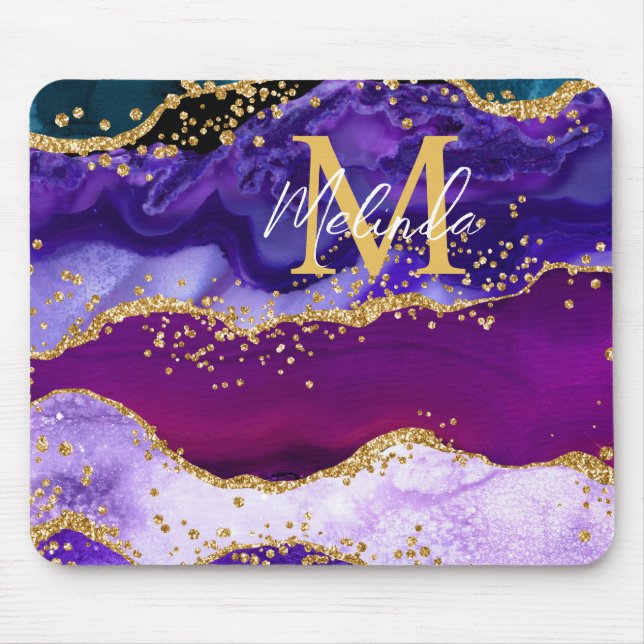 Tapis De Souris Agate de Parties scintillant de Peacock violet et  (Devant)