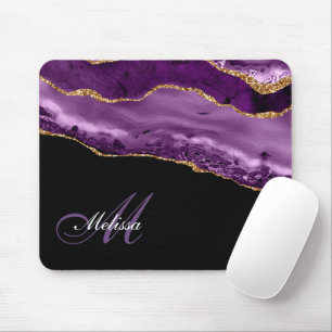 Tapis De Souris agate de parties scintillant en or et violet monog