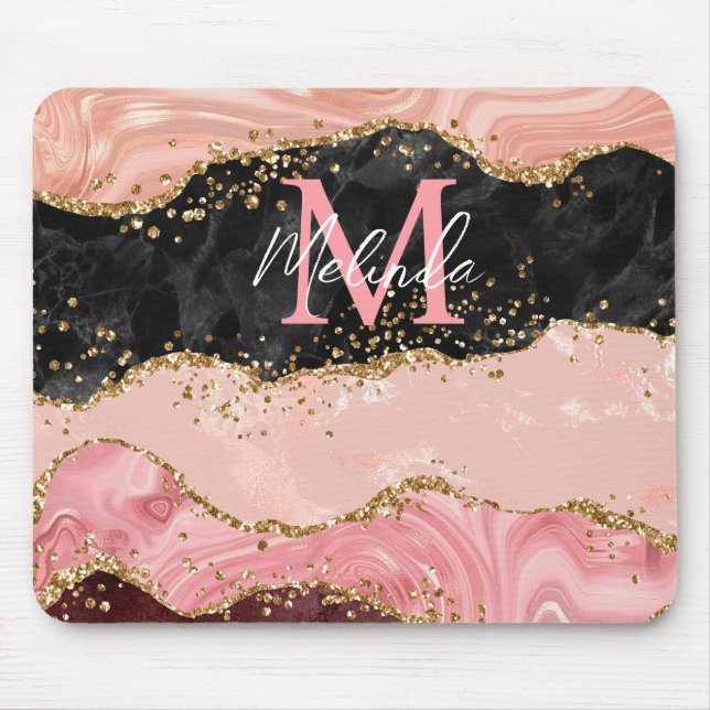 Tapis De Souris Agate de séquences noir et rose (Devant)