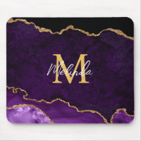 Agate en marbre violet et or