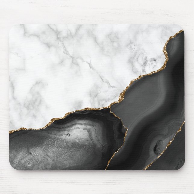 Tapis De Souris Agate noir doré Marbre blanc (Devant)