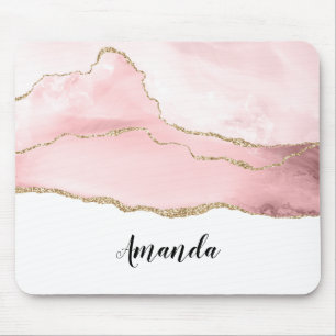Tapis De Souris Agate rose vierge avec ruban or Élégant