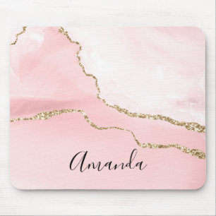 Tapis De Souris Agate rose vierge avec ruban or Élégant