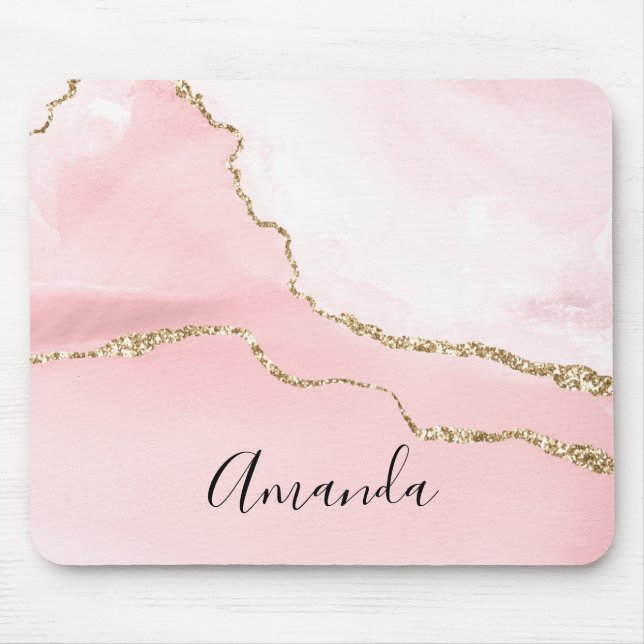 Tapis De Souris Agate rose vierge avec ruban or Élégant (Devant)