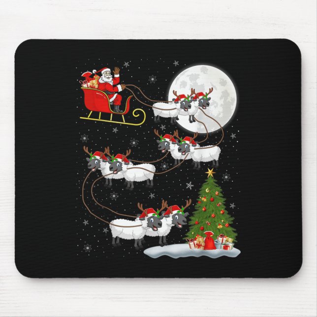 Tapis De Souris Agneaux Mouton Père Noël Sleigh Flying Funny Magiq (Devant)