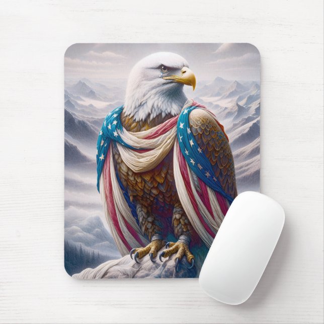Tapis De Souris Aigle à oreille avec drapeau américain (Avec souris)